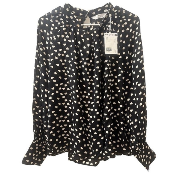 & Other Stories Tops - & Other Stories - Black Long Sleeve Blouse w/ White Hearts Pattern (NWT), Size 8